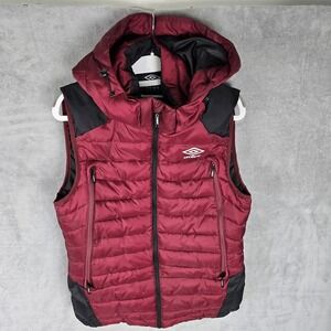 Umbro Mens Floid Hooded Puffer Vest Gilet Red & Black Sz Small